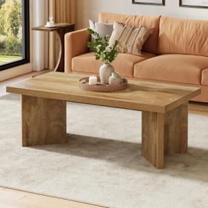 Tribesigns Farmhouse Coffee Tables, 47-Inch Rectangle Center Tea Coffee Table with Thicken Base, Easy to Assemble, Living Room, Light Brown