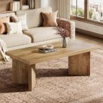 Tribesigns Farmhouse Coffee Tables, 47-Inch Rectangle Center Tea Coffee Table with Thicken Base, Easy to Assemble, Living Room, Light Brown