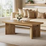 Tribesigns Farmhouse Coffee Tables, 47-Inch Rectangle Center Tea Coffee Table with Thicken Base, Easy to Assemble, Living Room, Light Brown