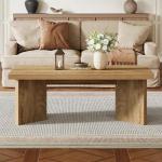 Tribesigns Farmhouse Coffee Tables, 47-Inch Rectangle Center Tea Coffee Table with Thicken Base, Easy to Assemble, Living Room, Light Brown