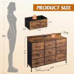 WLIVE TV Stand for 45, 50, 55 inch TV, Entertainment Center with LED Lights & Charging Station, TV Media Console Table with 9 Fabric Drawers and Open Shelves for Living Room, Hallway, Rustic Brown