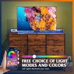 WLIVE TV Stand for 45, 50, 55 inch TV, Entertainment Center with LED Lights & Charging Station, TV Media Console Table with 9 Fabric Drawers and Open Shelves for Living Room, Hallway, Rustic Brown