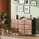 WLIVE TV Stand for 45, 50, 55 inch TV, Entertainment Center with LED Lights & Charging Station, TV Media Console Table with 9 Fabric Drawers and Open Shelves for Living Room, Hallway, Rustic Brown