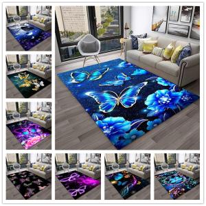 3D Luxury Dream Butterfly Flower Carpet Non-slip Floor Mat for Home Living Room Bedroom Sofa Washable Kid Play Area Decor Rug