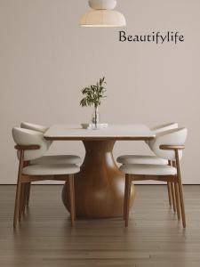 Nordic Solid Wood Dining Tables and Chairs Set Small Apartment Dining Table Walnut White Wax Wood Stone Plate Dining Table