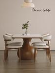 Nordic Solid Wood Dining Tables and Chairs Set Small Apartment Dining Table Walnut White Wax Wood Stone Plate Dining Table