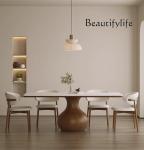 Nordic Solid Wood Dining Tables and Chairs Set Small Apartment Dining Table Walnut White Wax Wood Stone Plate Dining Table