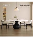 Nordic Solid Wood Dining Tables and Chairs Set Small Apartment Dining Table Walnut White Wax Wood Stone Plate Dining Table