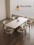 Nordic Solid Wood Dining Tables and Chairs Set Small Apartment Dining Table Walnut White Wax Wood Stone Plate Dining Table