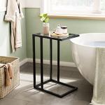 HOOBRO C Shaped End Table Set of 2, Tempered Glass Snack Side Table with Metal Frame, TV Tray Table for Small Space, Sofa Couch and Bed, Modern Style, Black BK03SFP201