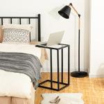 HOOBRO C Shaped End Table Set of 2, Tempered Glass Snack Side Table with Metal Frame, TV Tray Table for Small Space, Sofa Couch and Bed, Modern Style, Black BK03SFP201