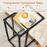 HOOBRO C Shaped End Table Set of 2, Tempered Glass Snack Side Table with Metal Frame, TV Tray Table for Small Space, Sofa Couch and Bed, Modern Style, Black BK03SFP201