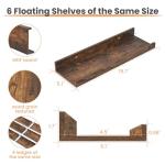 upsimples Floating Shelves for Wall, Wall Shelves for Decor Storage Set of 6, Wall Mounted Wood Shelf for Bedroom, Living Room, Bathroom, Kitchen, Picture Ledge Shelf, Brown