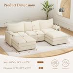 Vesgantti 108" U Shaped Sectional Couch, Comfy Cloud Modular Sectional Sofa with 2 Ottoman Deep Seat Chenille Modern Cloud Sofa, Modular Sofas for Living Room, Bedroom and Apartment, Beige