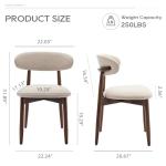 COLAMY Wooden Dining Chairs Set of 2, Modern Fabric Upholstered Kitchen Side Chairs, Farmhouse Dining Room Chair with Foot Pegs, Beige