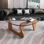 Modern Glass Coffee Table for Living Room, Small mid Century Coffee Table, Stylish Coffee Tables, Suitable for Bedroom Living Room Reception Office Tables（Walnut/Transparent，Medium）
