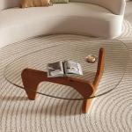 Modern Glass Coffee Table for Living Room, Small mid Century Coffee Table, Stylish Coffee Tables, Suitable for Bedroom Living Room Reception Office Tables（Walnut/Transparent，Medium）