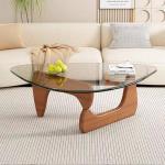 Modern Glass Coffee Table for Living Room, Small mid Century Coffee Table, Stylish Coffee Tables, Suitable for Bedroom Living Room Reception Office Tables（Walnut/Transparent，Medium）