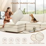 Vesgantti 108" U Shaped Sectional Couch, Comfy Cloud Modular Sectional Sofa with 2 Ottoman Deep Seat Chenille Modern Cloud Sofa, Modular Sofas for Living Room, Bedroom and Apartment, Beige