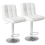 Sweetcrispy Bar Stools Set of 2, Armless PU Leather Adjustable Swivel Barstools, Hydraulic Kitchen Counter Height Thickened Seat Cushion Square Island Countertop Chairs with Back - Modern White