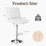 Sweetcrispy Bar Stools Set of 2, Armless PU Leather Adjustable Swivel Barstools, Hydraulic Kitchen Counter Height Thickened Seat Cushion Square Island Countertop Chairs with Back - Modern White