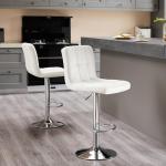 Sweetcrispy Bar Stools Set of 2, Armless PU Leather Adjustable Swivel Barstools, Hydraulic Kitchen Counter Height Thickened Seat Cushion Square Island Countertop Chairs with Back - Modern White