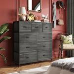 WLIVE 9-Drawer Dresser, Fabric Storage Tower for Bedroom, Entryway, Closet, Tall Chest Organizer Unit with Fabric Bins, Steel Frame, Wood Top, Easy Pull Handle, Charcoal Black Wood Grain Print