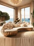 French light luxury semi-circular curved villa living room creative sofa cream special-shaped solid wood
