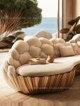 French light luxury semi-circular curved villa living room creative sofa cream special-shaped solid wood