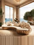 French light luxury semi-circular curved villa living room creative sofa cream special-shaped solid wood