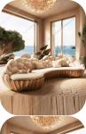 French light luxury semi-circular curved villa living room creative sofa cream special-shaped solid wood
