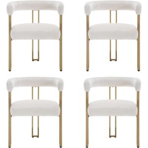 Dining Chairs Set of 4 Modern Velvet Barrel Chairs Upholstered Golden Metal Kitchen Chairs for Dining Room Living Room, Beige