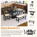 6 Piece Dining Table Set with Bench, Farmhouse Kitchen Table Set with 4 Upholstered Chairs and Bench, Solid Wood Dining