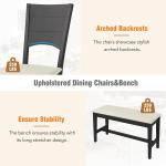 6 Piece Dining Table Set with Bench, Farmhouse Kitchen Table Set with 4 Upholstered Chairs and Bench, Solid Wood Dining