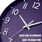 HZDHCLH Purple Wall Clocks Battery Operated,12 inch Silent Non Ticking Modern Wall Clock for Living Room Bedroom Kitchen Office Classroom Decor
