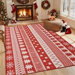 purojbkk Christmas Area Rug 8x10 - Washable Non-Slip Low Pile Holiday Rug with Snowflake - Soft Indoor Carpet for Living Room, Bedroom, Dining Room, Office（Red）