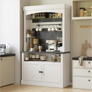 Farmhouse Coffee Bar Cabinet with Storage LED Buffet Cabinet 72" Coffee Hutch Cabinet Large Kitchen Sideboard with Wine Rack/Gl