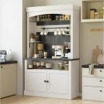 Farmhouse Coffee Bar Cabinet with Storage LED Buffet Cabinet 72" Coffee Hutch Cabinet Large Kitchen Sideboard with Wine Rack/Gl