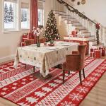 purojbkk Christmas Area Rug 8x10 - Washable Non-Slip Low Pile Holiday Rug with Snowflake - Soft Indoor Carpet for Living Room, Bedroom, Dining Room, Office（Red）