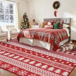 purojbkk Christmas Area Rug 8x10 - Washable Non-Slip Low Pile Holiday Rug with Snowflake - Soft Indoor Carpet for Living Room, Bedroom, Dining Room, Office（Red）