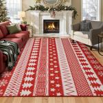 purojbkk Christmas Area Rug 8x10 - Washable Non-Slip Low Pile Holiday Rug with Snowflake - Soft Indoor Carpet for Living Room, Bedroom, Dining Room, Office（Red）