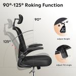 DEVAISE Office Chair High Back Mesh Ergonomic Desk Chair with Flip-up Armrests, Adjustable Headrest and Lumbar Support, Black