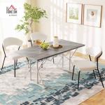 HOMCOM 47"-63" Expandable Dining Table for 4-6 People, Farmhouse Extendable Dining Room Table with Heavy Duty Metal Trestle Base, Rectangle Kitchen Table, Distressed Gray