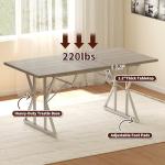 HOMCOM 47"-63" Expandable Dining Table for 4-6 People, Farmhouse Extendable Dining Room Table with Heavy Duty Metal Trestle Base, Rectangle Kitchen Table, Distressed Gray