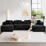 ONEMMLION Modular Sectional Sofa Cloud Couch, 131" Black Boneless Couches for Living Room, Comfy Deep Seat Plush Corduroy Sofa, Modern Fluffy Memory Foam U Shape Sectional Couch with Chaise Lounge