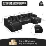 ONEMMLION Modular Sectional Sofa Cloud Couch, 131" Black Boneless Couches for Living Room, Comfy Deep Seat Plush Corduroy Sofa, Modern Fluffy Memory Foam U Shape Sectional Couch with Chaise Lounge