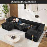 ONEMMLION Modular Sectional Sofa Cloud Couch, 131" Black Boneless Couches for Living Room, Comfy Deep Seat Plush Corduroy Sofa, Modern Fluffy Memory Foam U Shape Sectional Couch with Chaise Lounge
