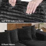 ONEMMLION Modular Sectional Sofa Cloud Couch, 131" Black Boneless Couches for Living Room, Comfy Deep Seat Plush Corduroy Sofa, Modern Fluffy Memory Foam U Shape Sectional Couch with Chaise Lounge