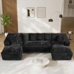 ONEMMLION Modular Sectional Sofa Cloud Couch, 131" Black Boneless Couches for Living Room, Comfy Deep Seat Plush Corduroy Sofa, Modern Fluffy Memory Foam U Shape Sectional Couch with Chaise Lounge