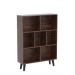 LEYAOYAO Cube Bookshelf 3 Tier Mid-Century Rustic Brown Modern Bookcase with Legs,Retro Wood Bookshelves Storage Organizer Shelf,Freestanding Open Book Shelves for Bedroom,Living Room,Office